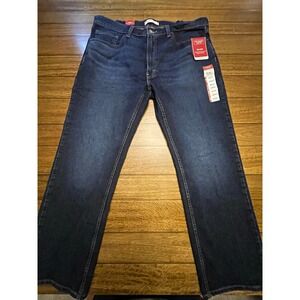 Levi Strauss Signature Mens Relaxed Straight Dark Wash Blue Jeans 38x30 Mid Rise